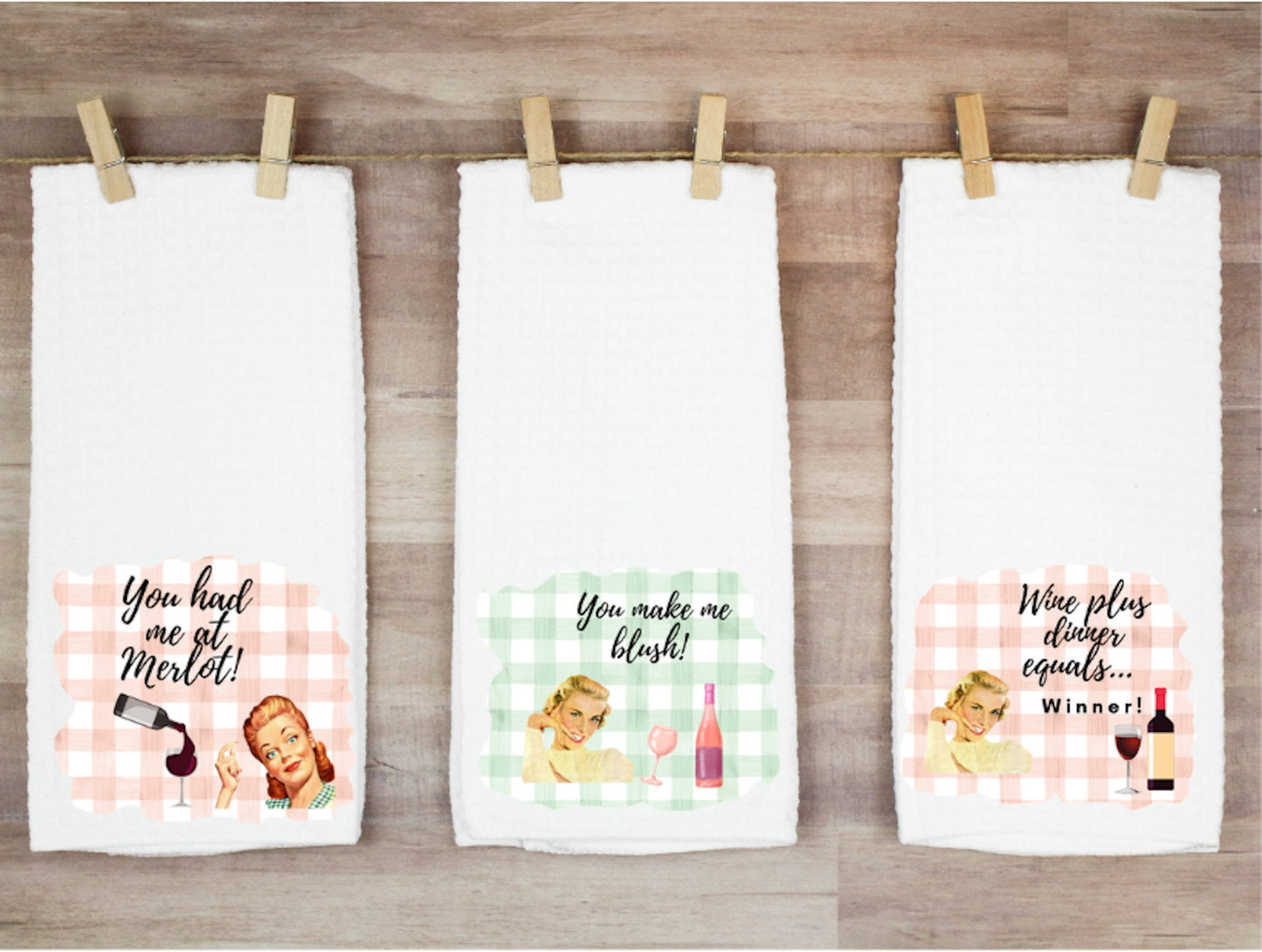 FUNNY RETRO HOUSEWIFE Wine Towels Set of three, Vintage Towels, Funny kitchen Towels | Suzife Creations